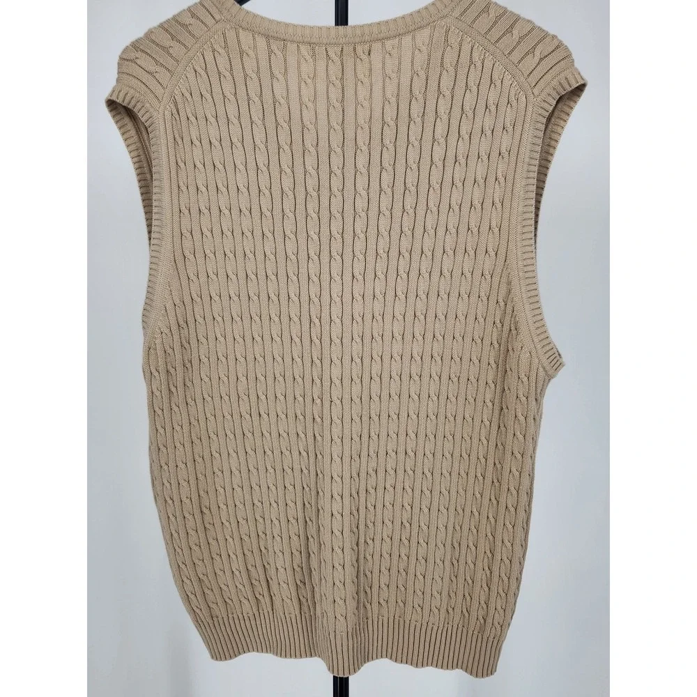 Grant Thomas Mens Tan Beige 100% Supima Cotton Cable Knit V-Neck‎ Sweater Vest L
